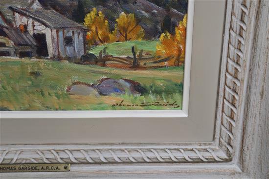 Thomas Hilton Garside (Canadian 1906-1980) Landscape with old cottages 19 x 27cm